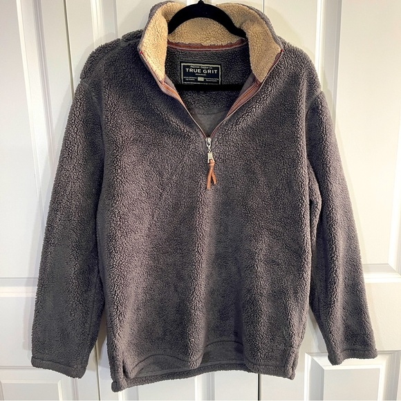 True Grit Gray 1/4 Zip Fleece Size Small Mens Collared Warm Casual Jacket - Picture 1 of 8